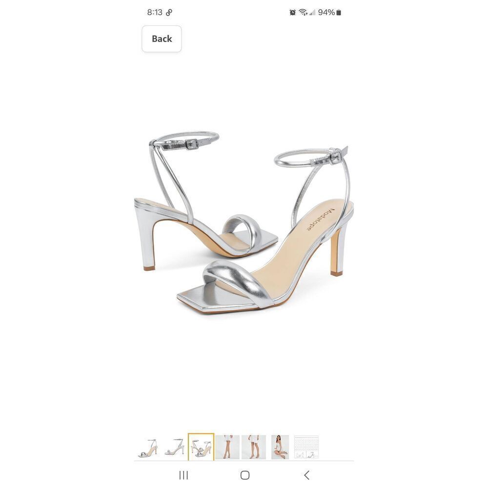 New Size 7 Modatope Silver Sandals Square Open Toe Strappy High Heel Dress Shoes